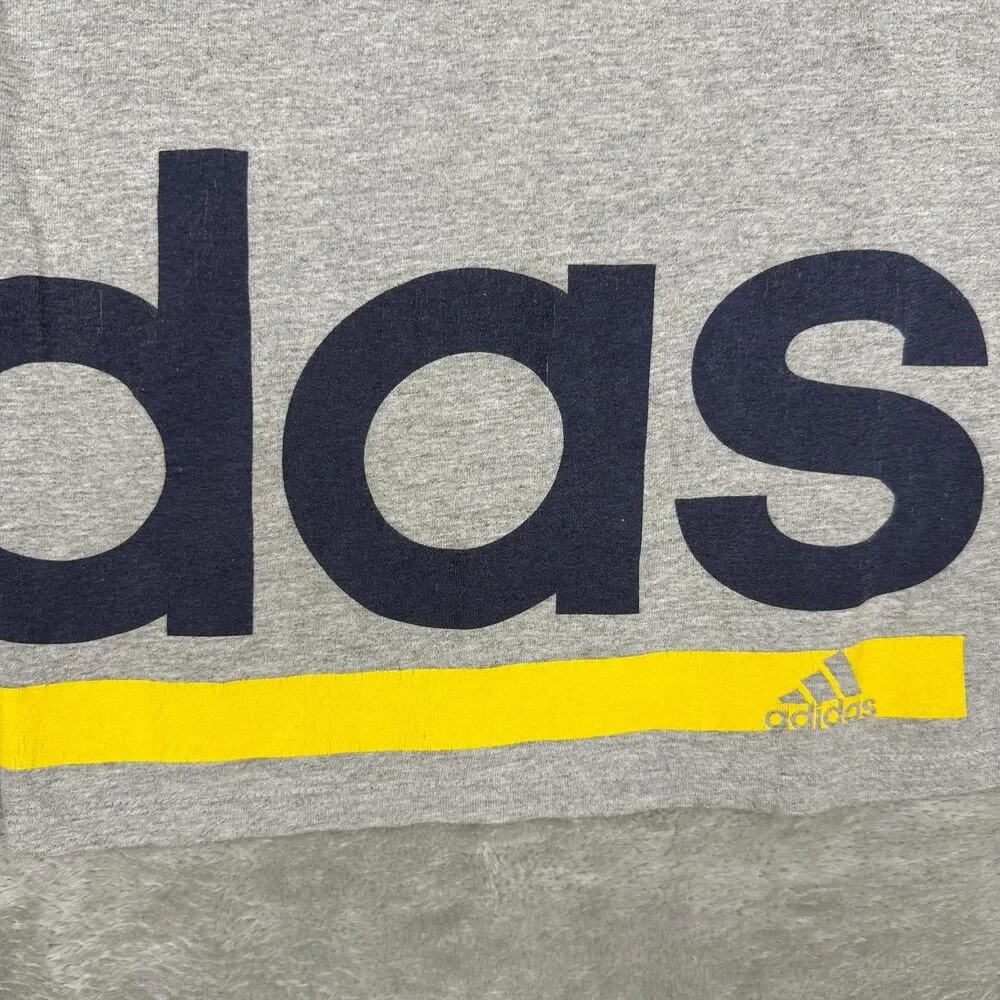 Vtg Adidas T-Shirt Mens Medium Gray Spellout Logo Wrap Around Crewneck Tee Y2K